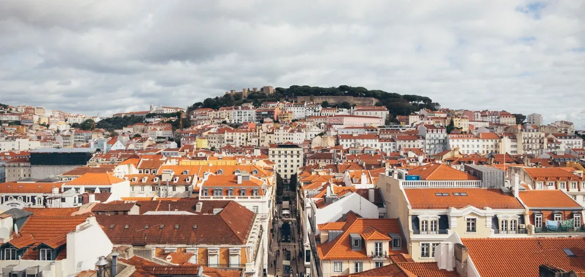 A quiet coastal town in Portugal at dusk.