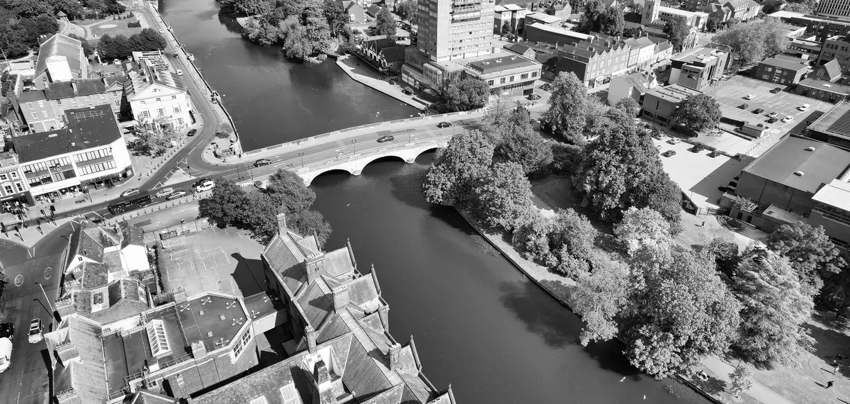 The River Great Ouse and the embankment in Bedford.
