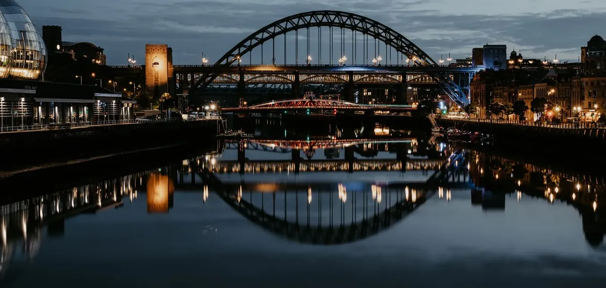 The Gateshead and Newcastle quayside on the River Tyne.