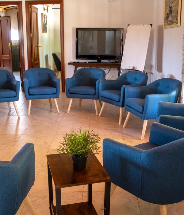 The group therapy room, chairs in a circle