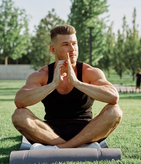 sierra recovery yoga man sitting mat grass